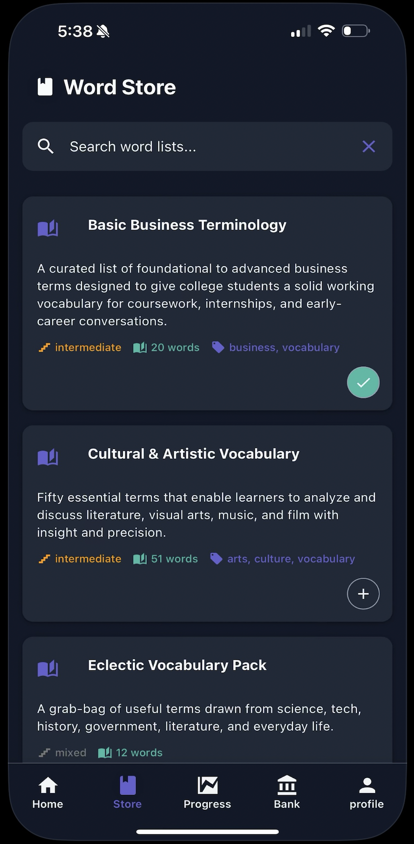 Gamified Word Learning screenshot